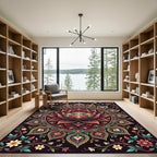 Ornate Burgundy Lotus Floral Mandala Rug