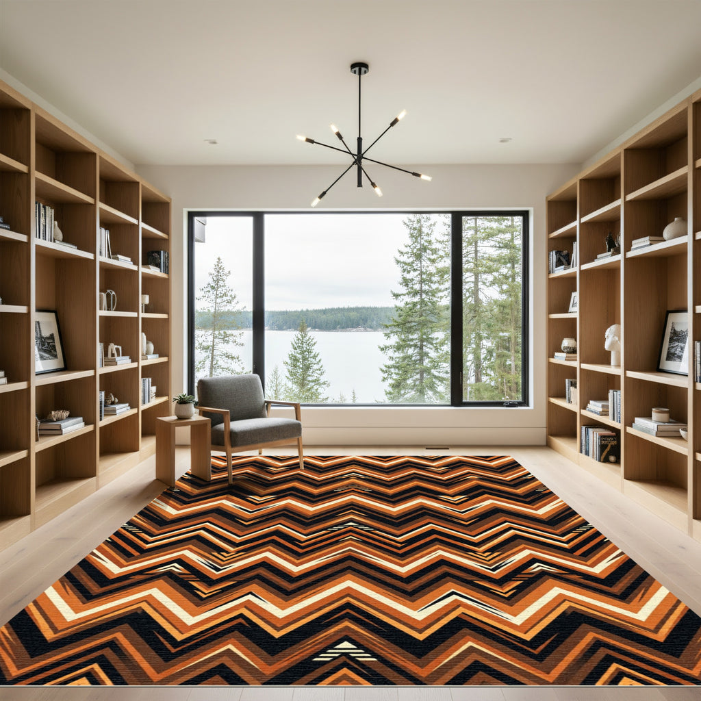 Geometric Zigzag Earth Tones Abstract Rug
