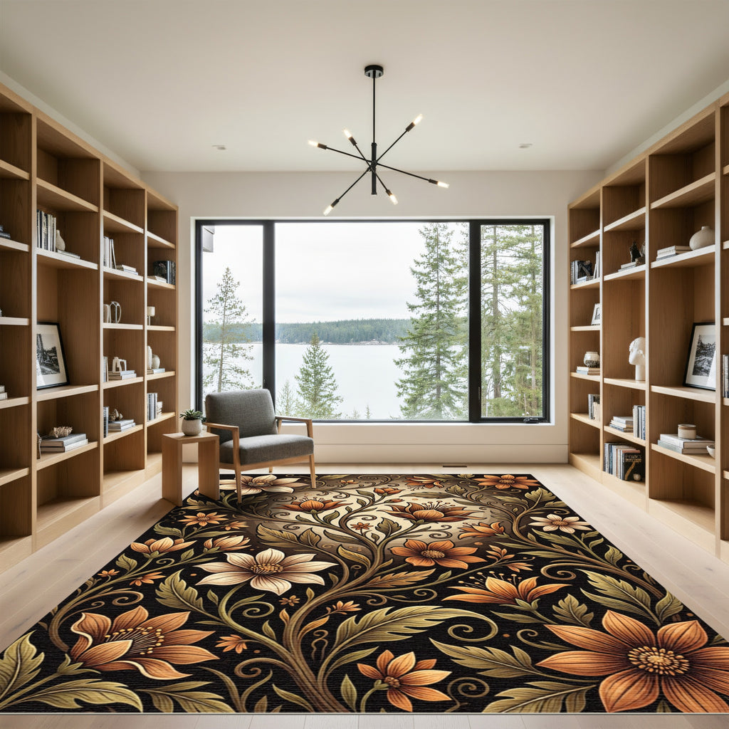 Art Nouveau Orange Floral Vine Rug