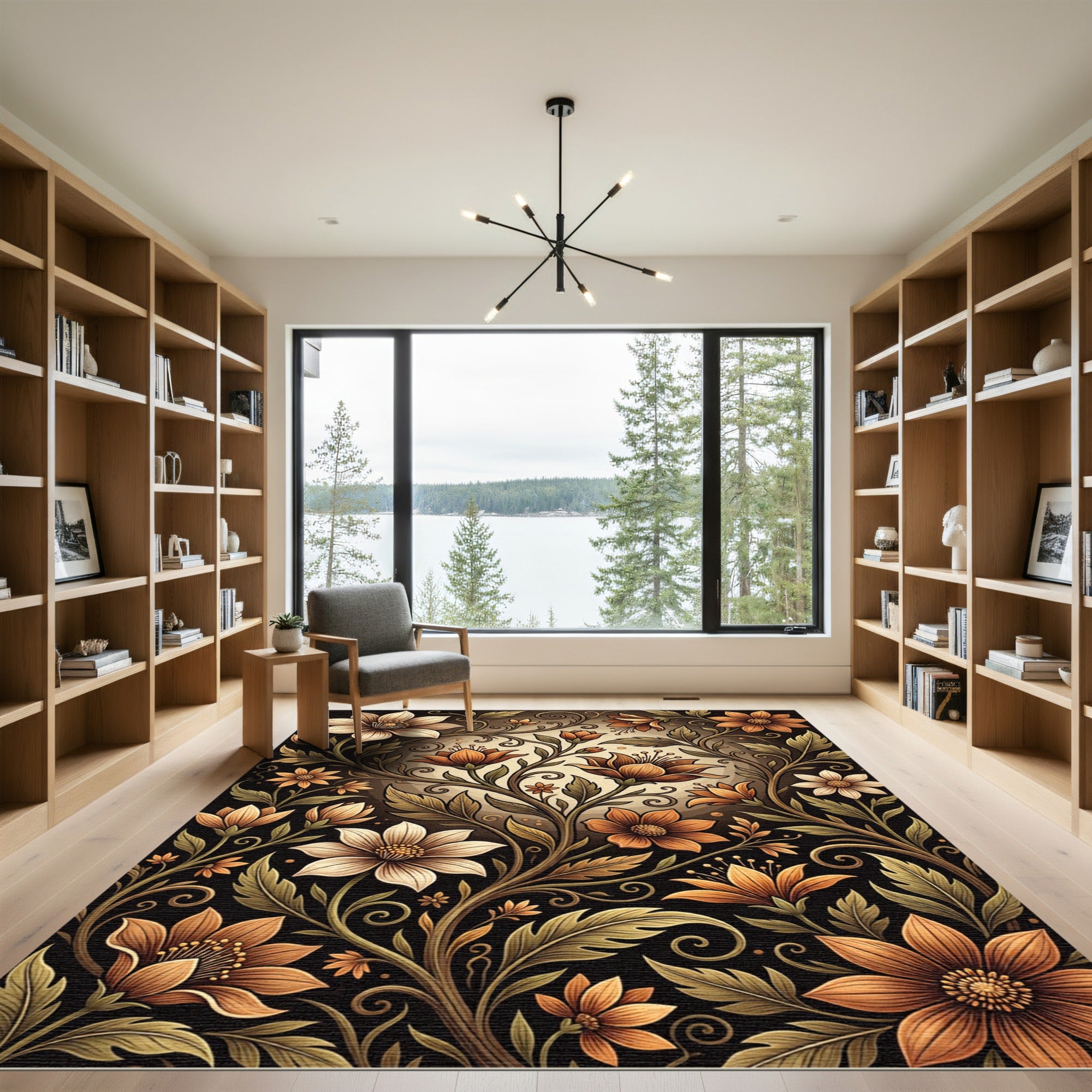 Art Nouveau Orange Floral Vine Rug