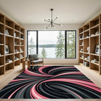 Modern Pink and Gray Swirling Abstract Rug