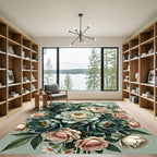 Emerald and Blush Floral Bouquet Rug