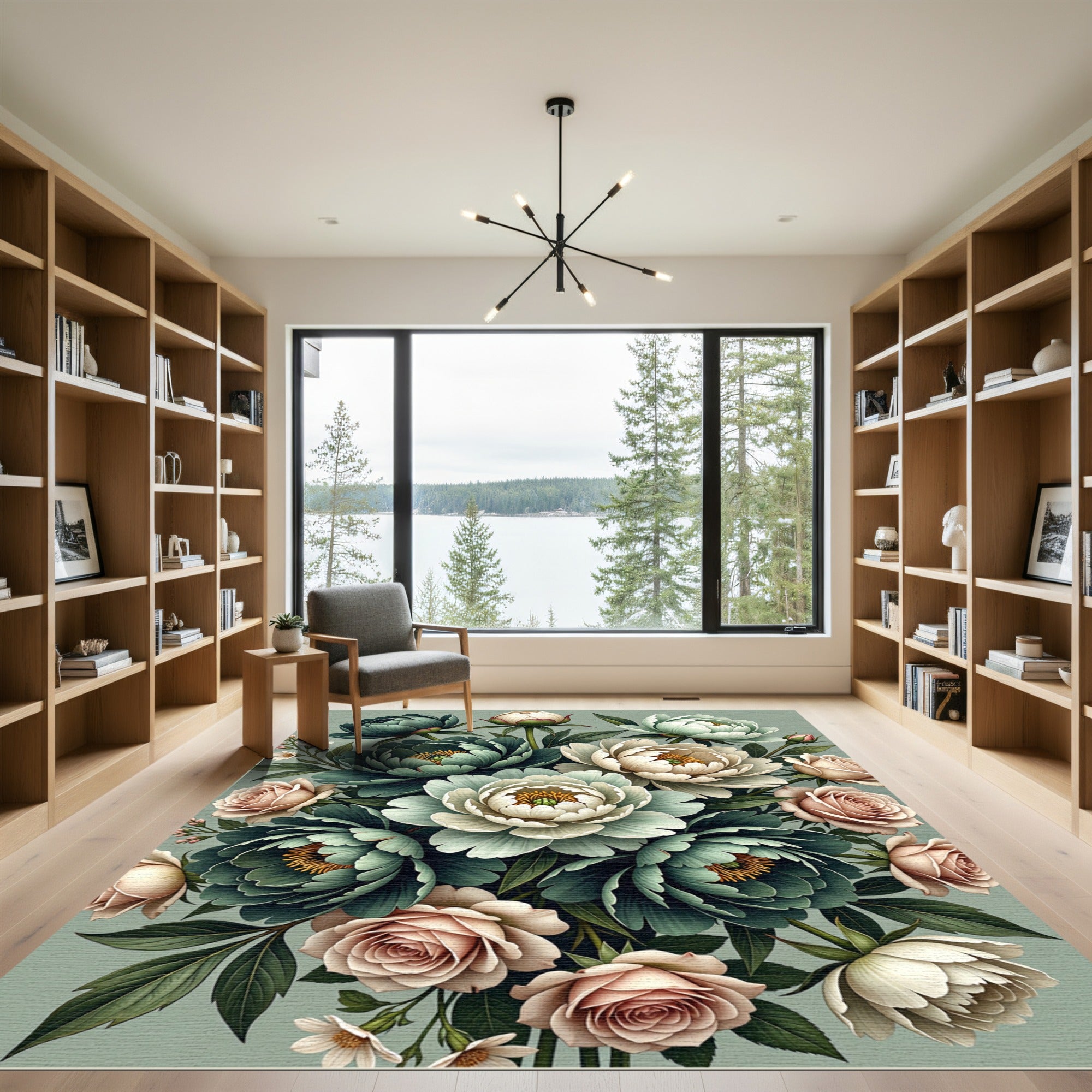 Emerald and Blush Floral Bouquet Rug