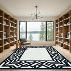 Bold Black White Geometric Framework Rug