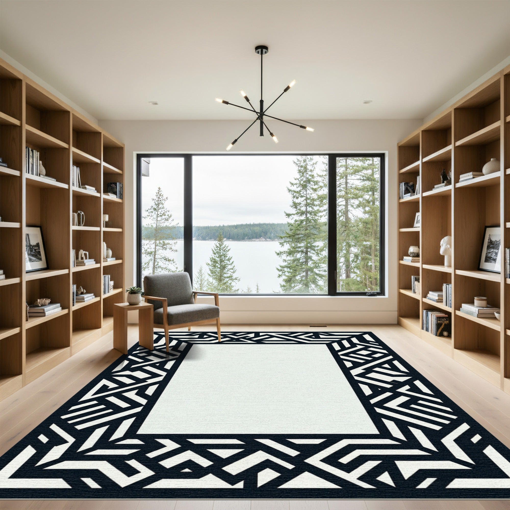 Bold Black White Geometric Framework Rug