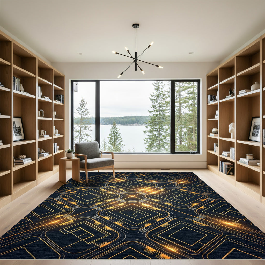 Golden Geometric Circuit Board Rug