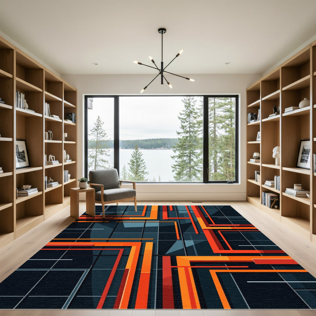 Bold Orange Vertical Geometric Lines Rug