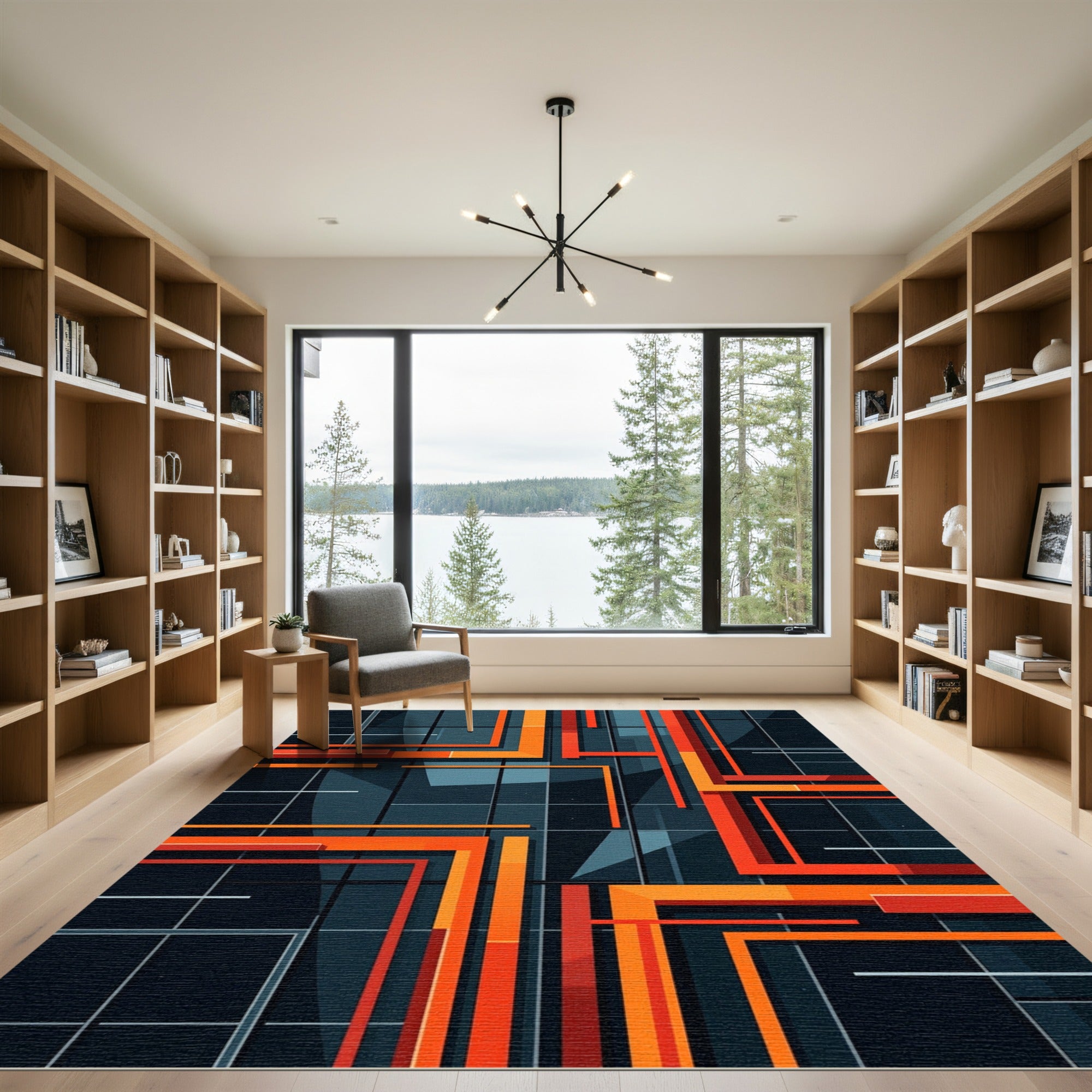 Bold Orange Vertical Geometric Lines Rug