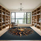 Celestial Golden Sun Earth Medallion Rug