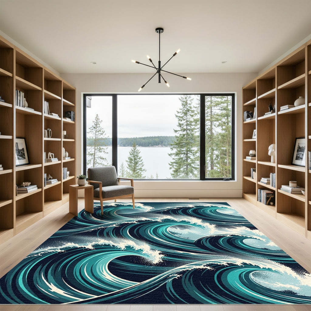 Deep Teal Ocean Swirl Rug
