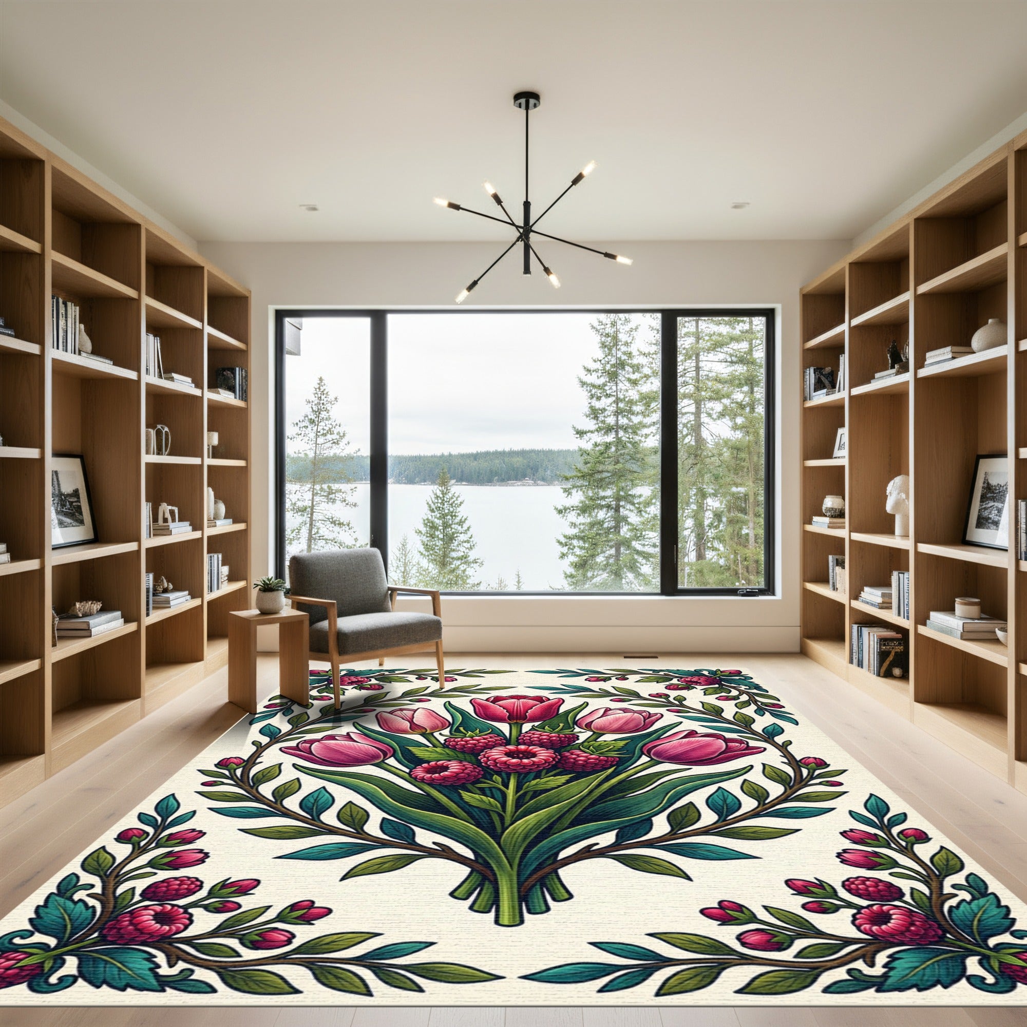 Pink Tulip and Raspberry Botanical Bouquet Rug