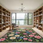 Botanical Pink Daisy Meadow Field Rug