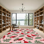 Red Cardinal Evergreen Bough Pattern Rug