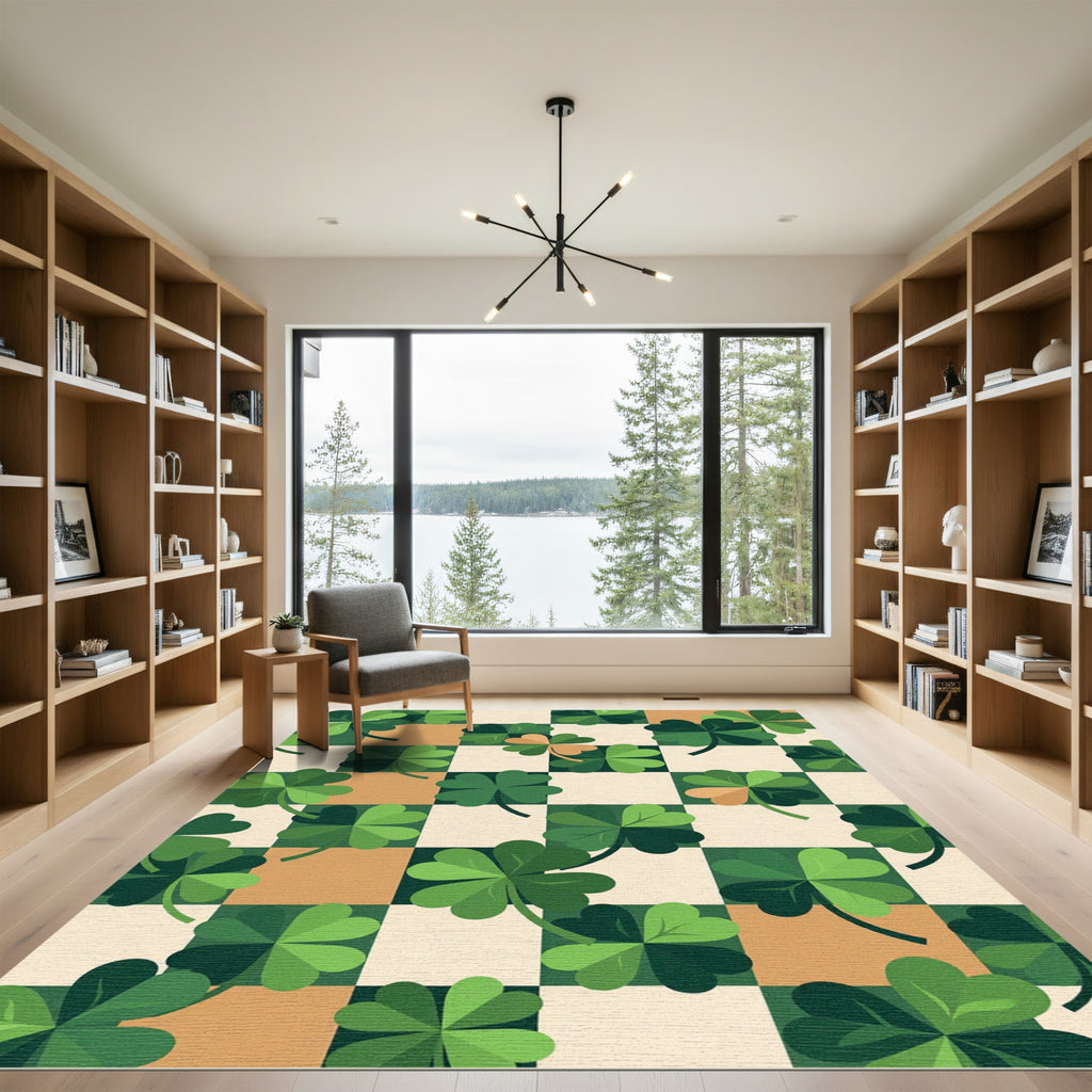 Sage Checkerboard Clover Leaf Meadow Rug