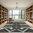Modern Monochrome Geometric Aztec Medallion Rug