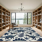 Nordic Slate Blue Dinosaur Forest Rug