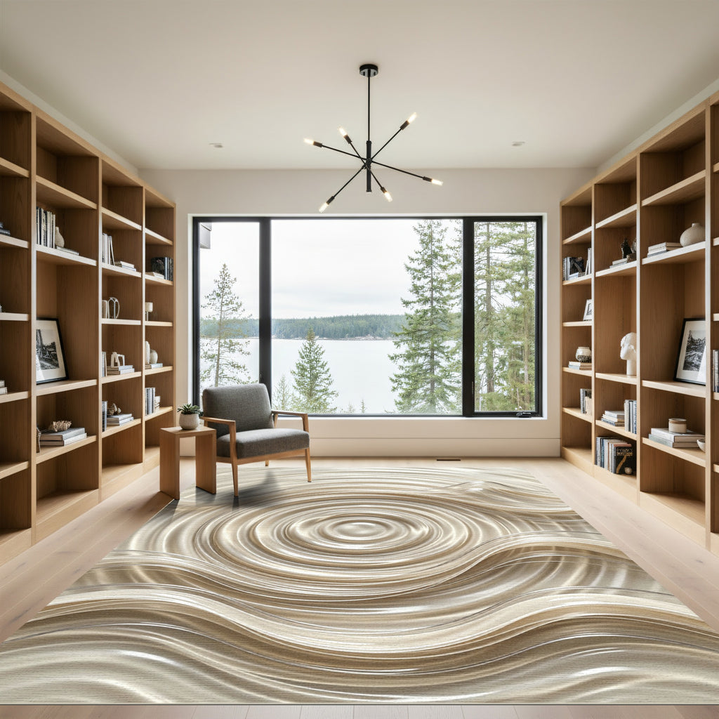 Shimmering Champagne Fluid Wave Circular Rug