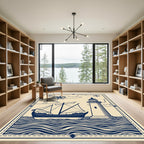 Nautical Ship Lighthouse Blue Wave Rug