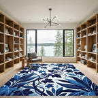 Deep Blue Botanical Vine Swirl Rug