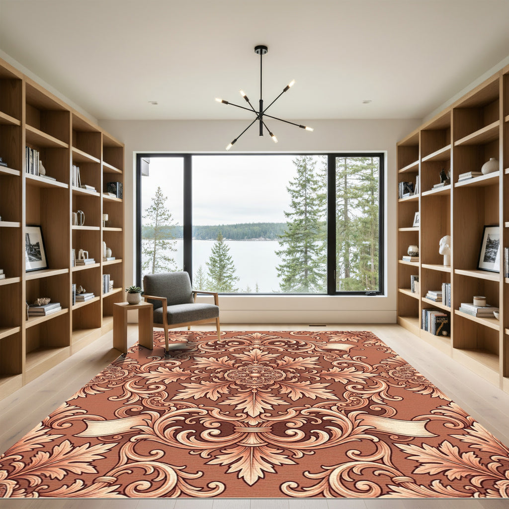 Opulent Russet Acanthus Scroll Border Rug