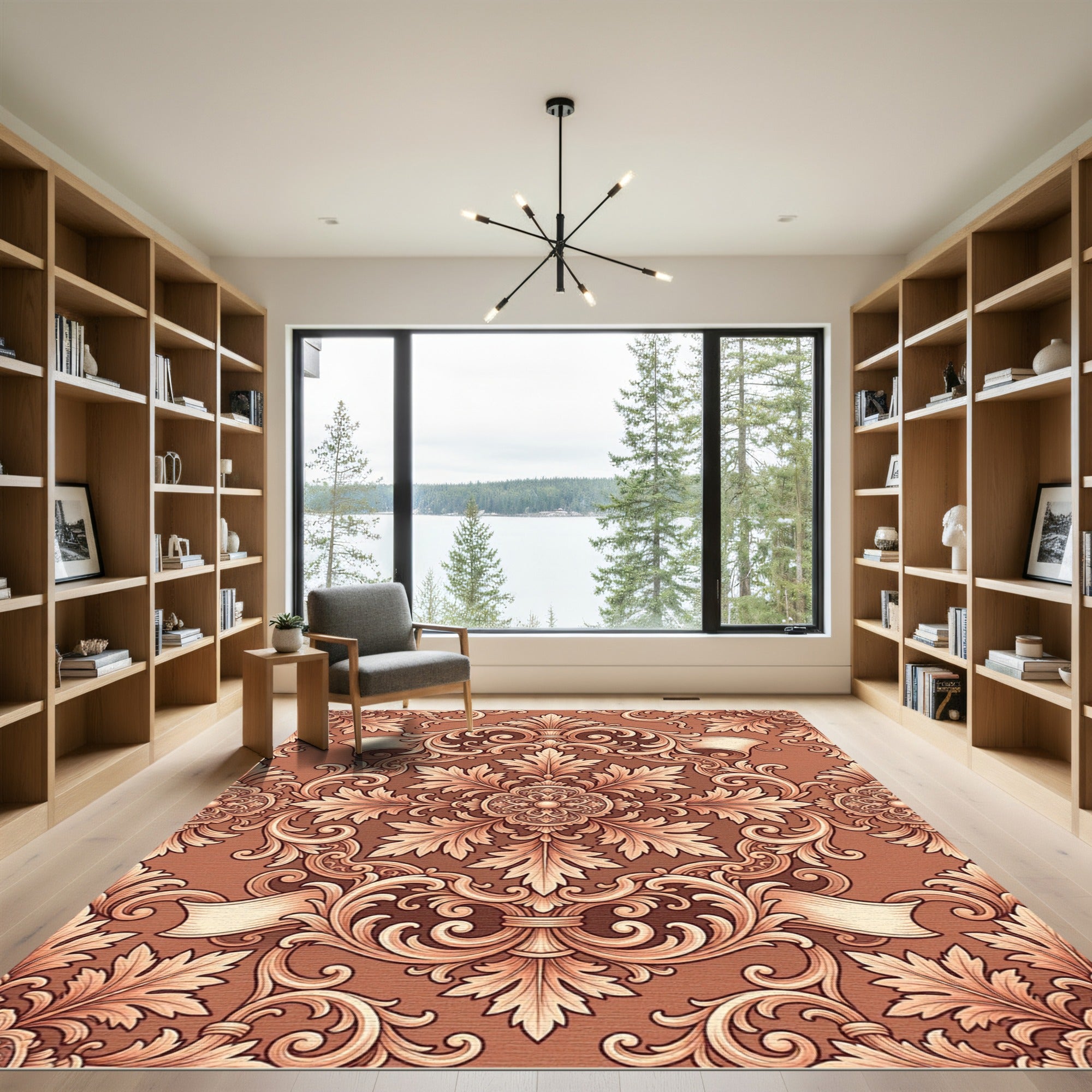 Opulent Russet Acanthus Scroll Border Rug