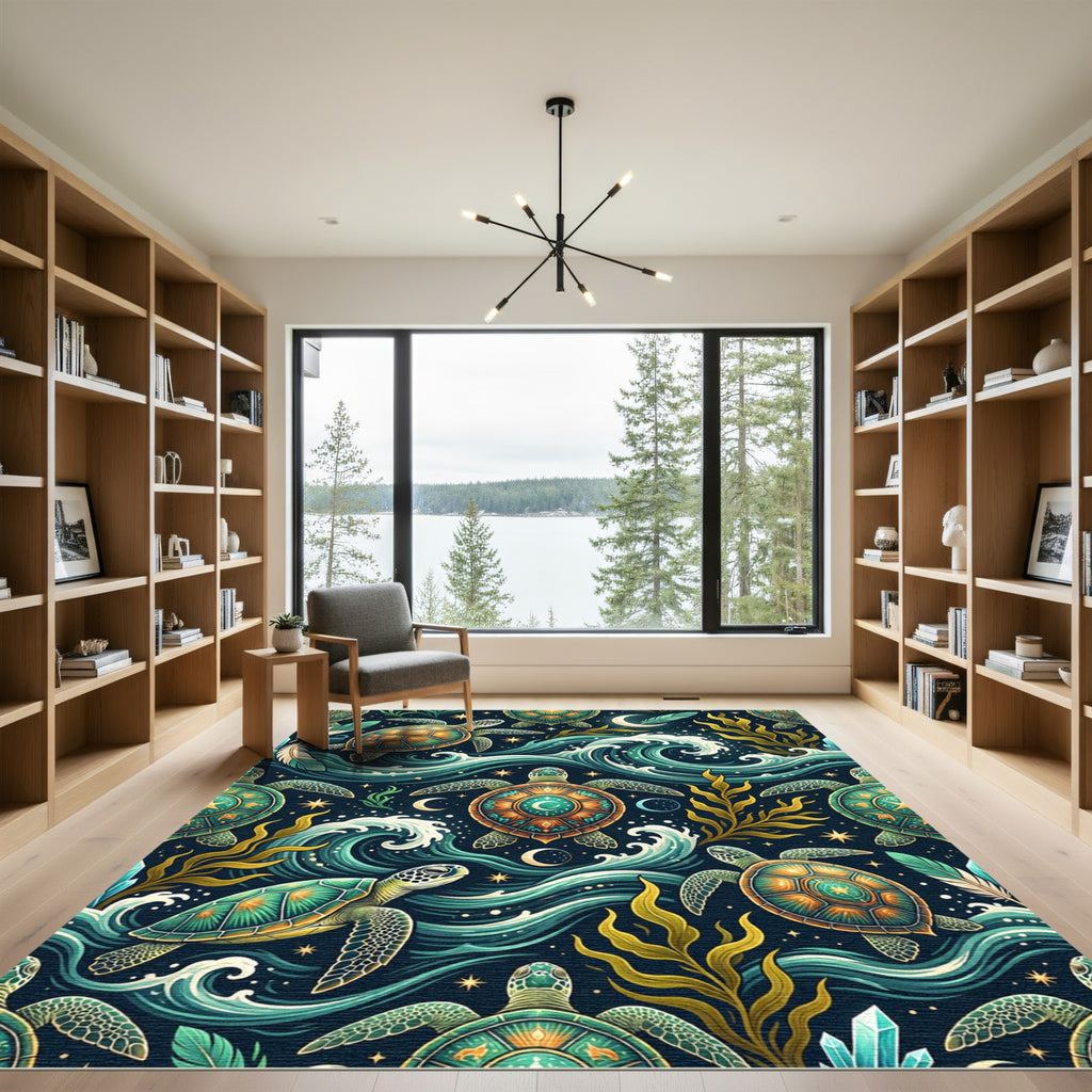 Celestial Sea Turtle Enchanted Ocean Waves Rug