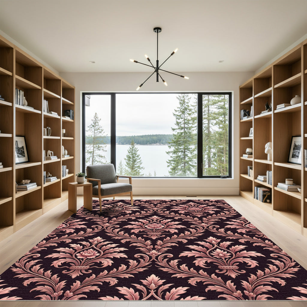Ornate Rose Gold Damask Floral Arrangement Rug