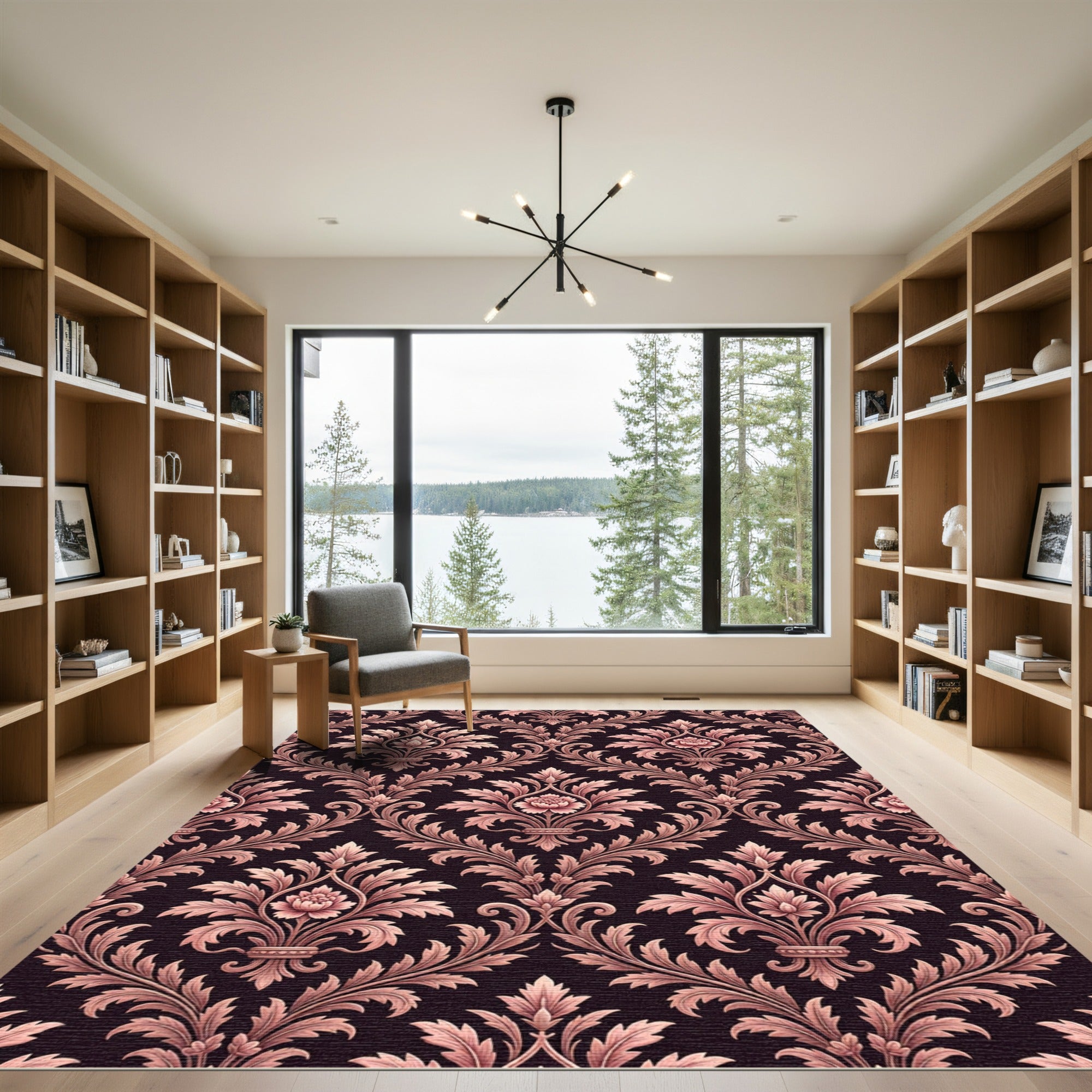 Ornate Rose Gold Damask Floral Arrangement Rug