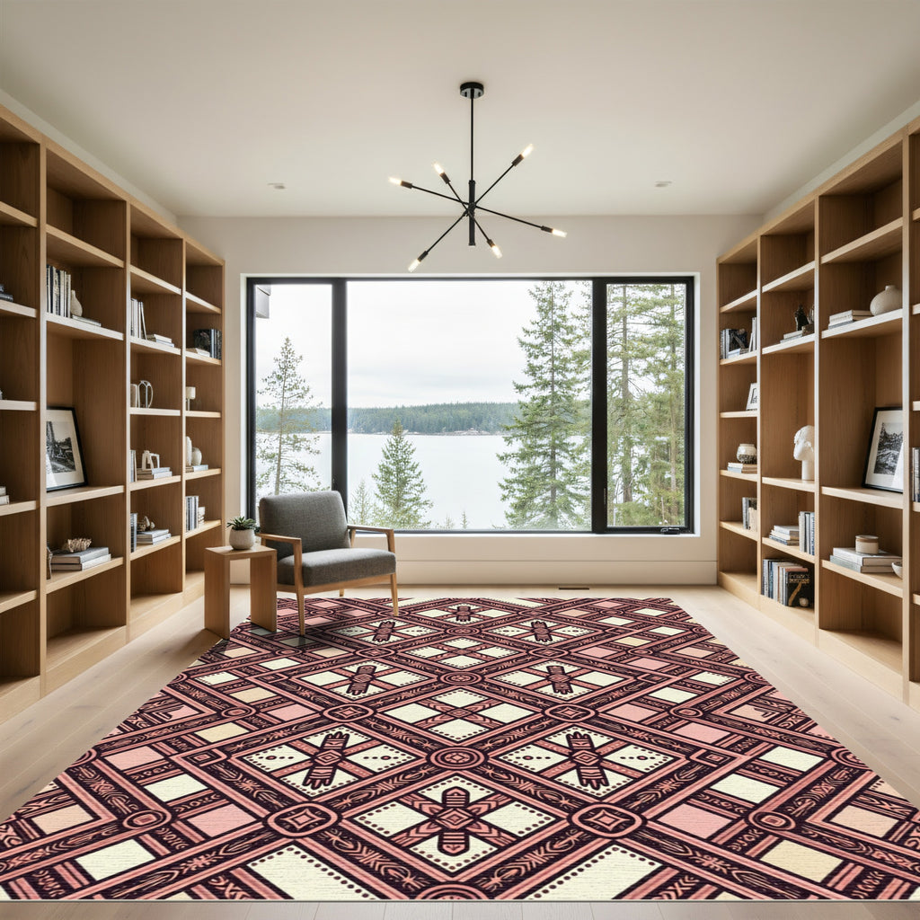 Blush Pink Geometric Diamond Lattice Rug