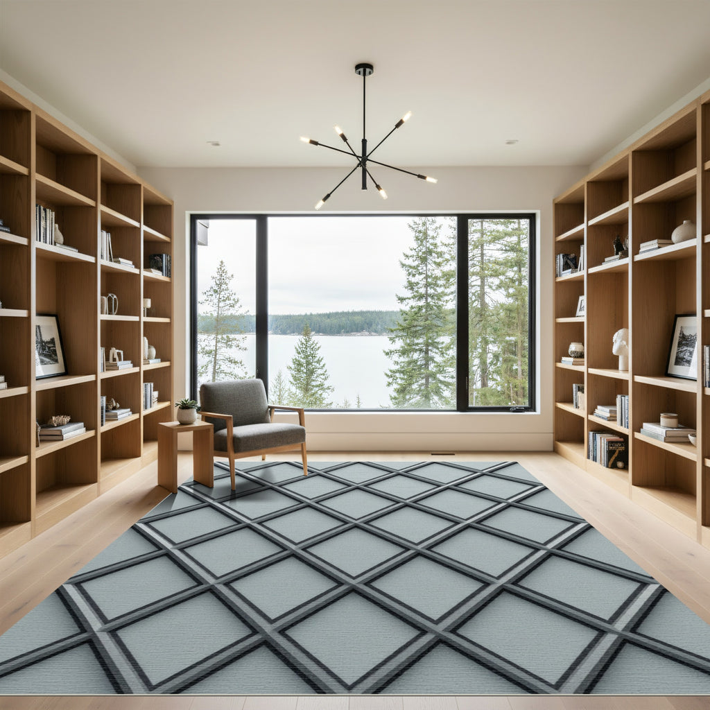 Minimalist Gray Lattice Diamond Rug