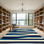 Abstract Navy and Cream Wave Rug