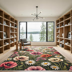 Coral Orange Pink Poppy Garden Rug