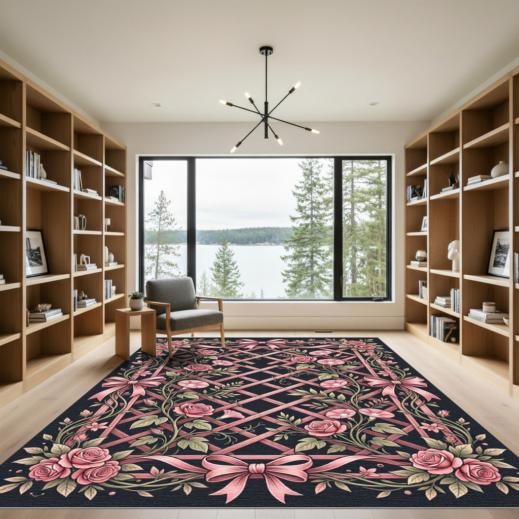 Pink Roses Lattice Bow Arrangement Rug