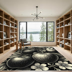 Monochrome Apple Orchard Botanical Illustration Rug