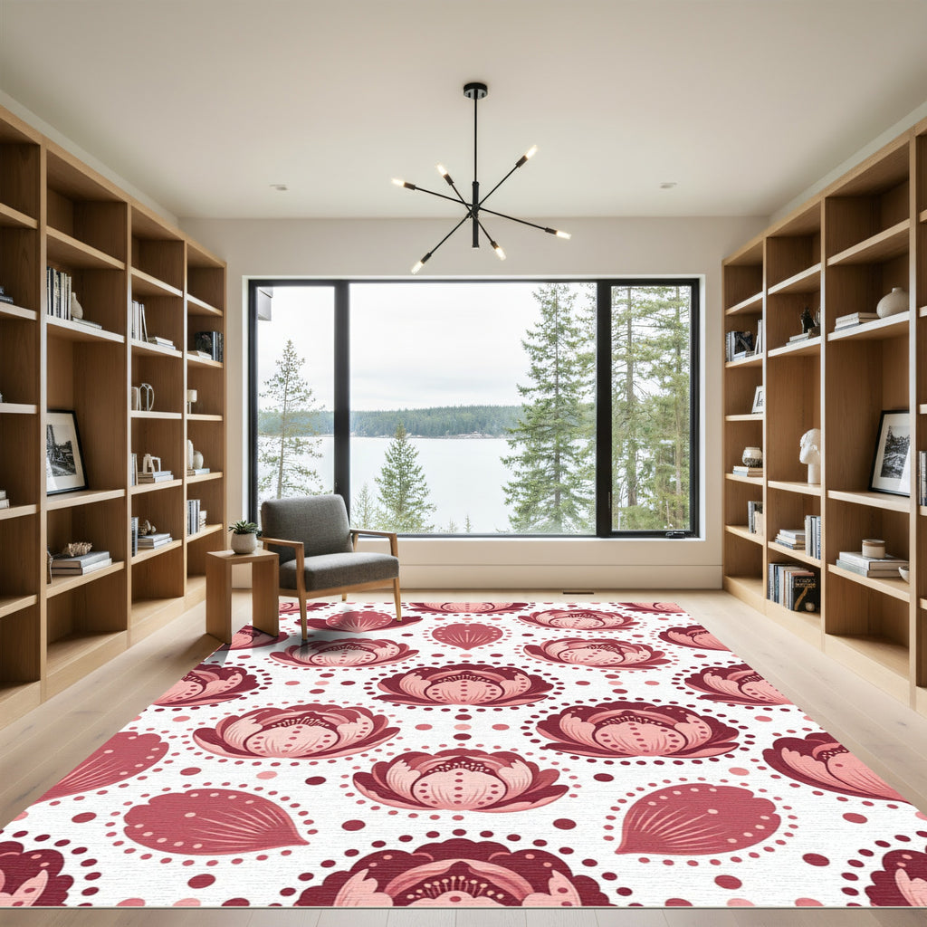 Crimson Floral Bloom Mandala Rug