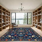 Navy Blue Coral Floral Arch Rug