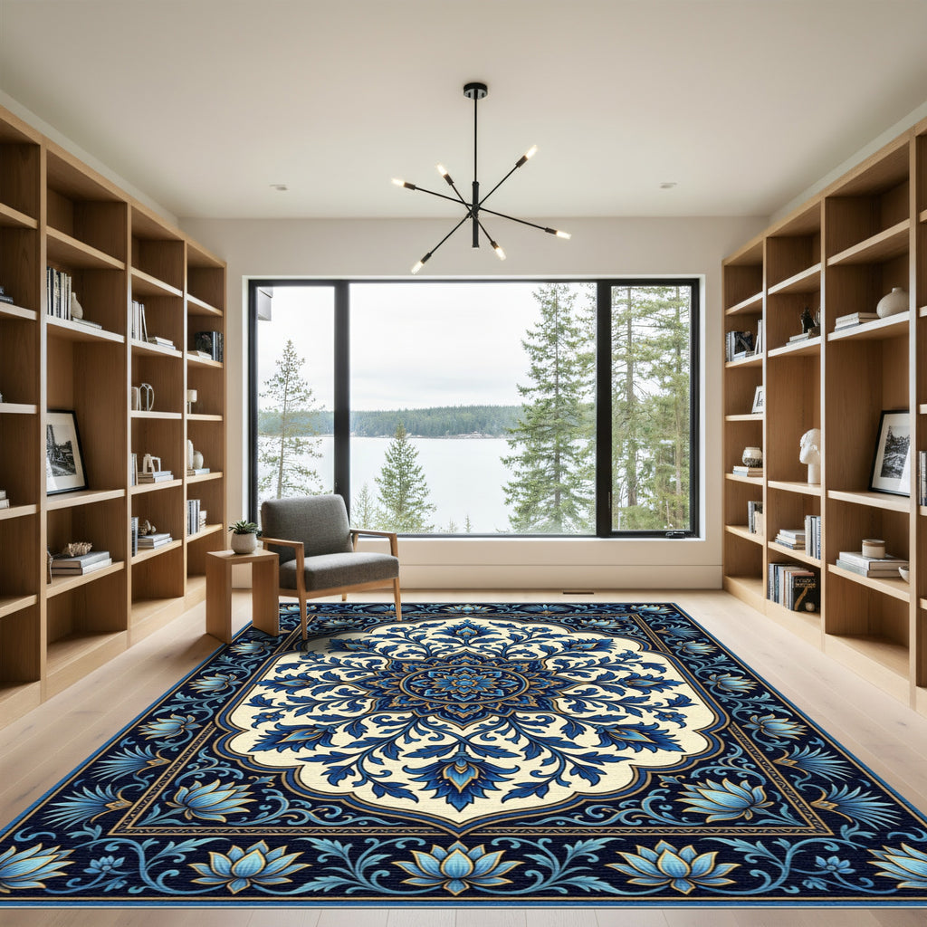 Deep Blue Royal Floral Medallion Rug