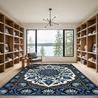 Deep Blue Royal Floral Medallion Rug