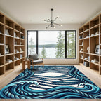 Blue Rope Ocean Wave Abstract Rug