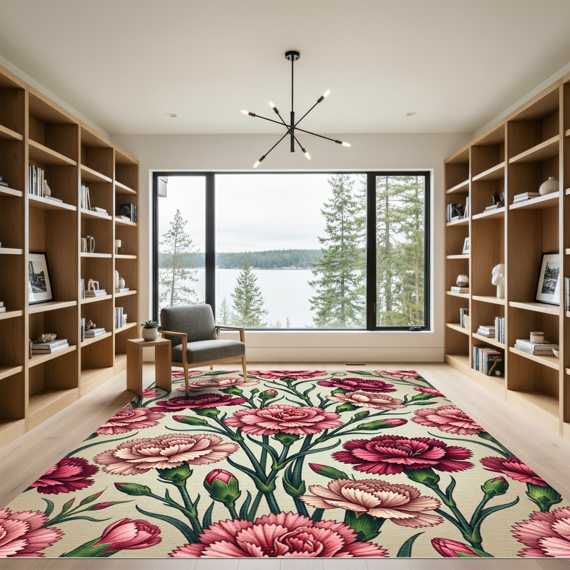 Crimson And Blush Carnation Garden Rug