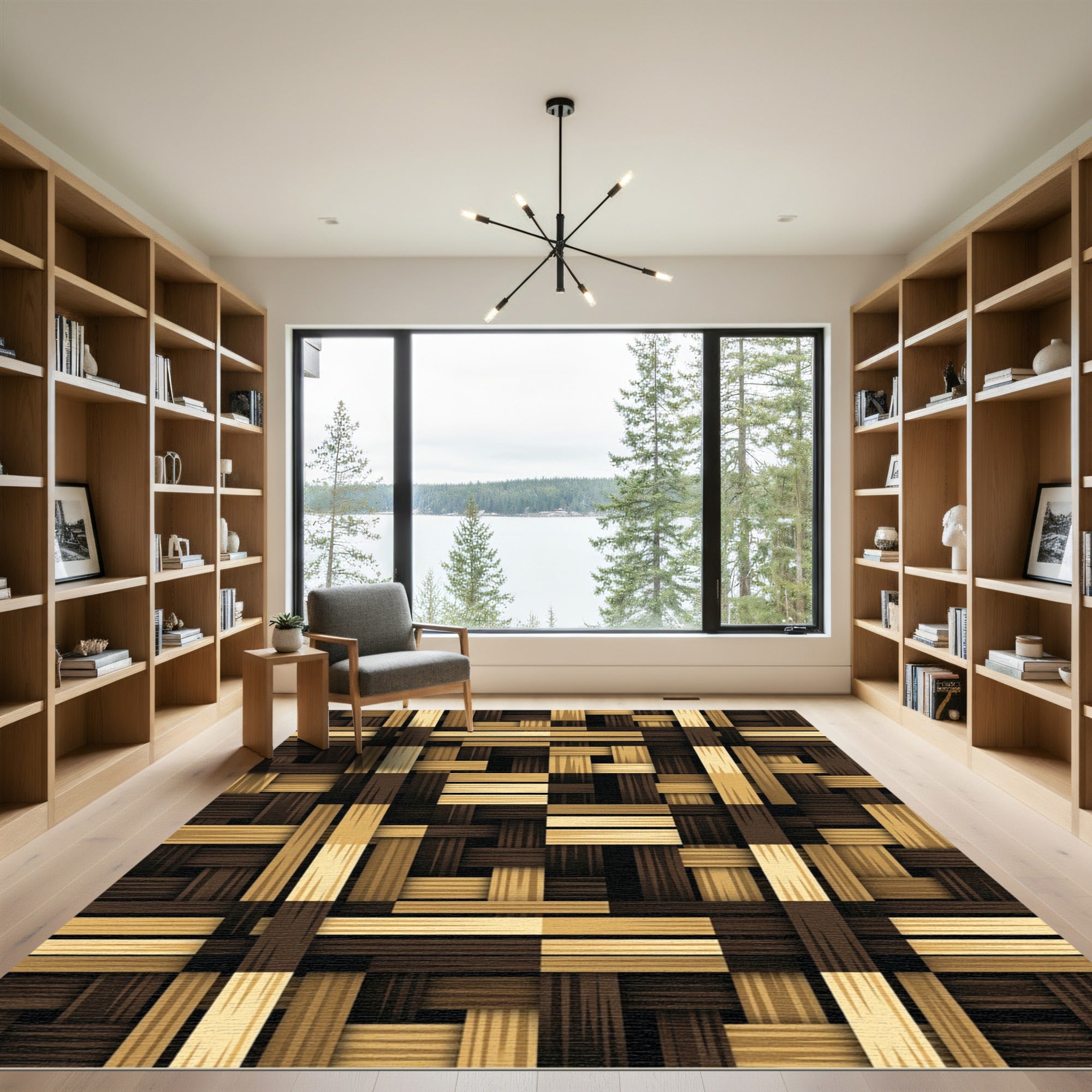 Warm Brown Woven Wood Panel Rug