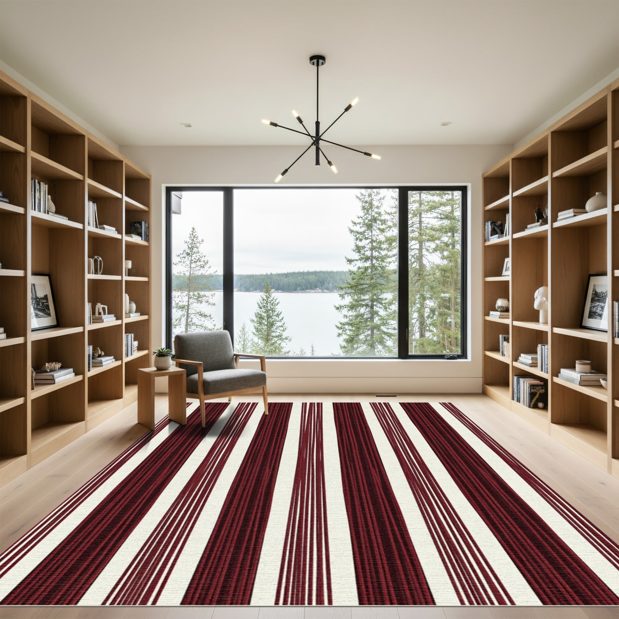 Deep Red Vertical Stripe Accent Rug