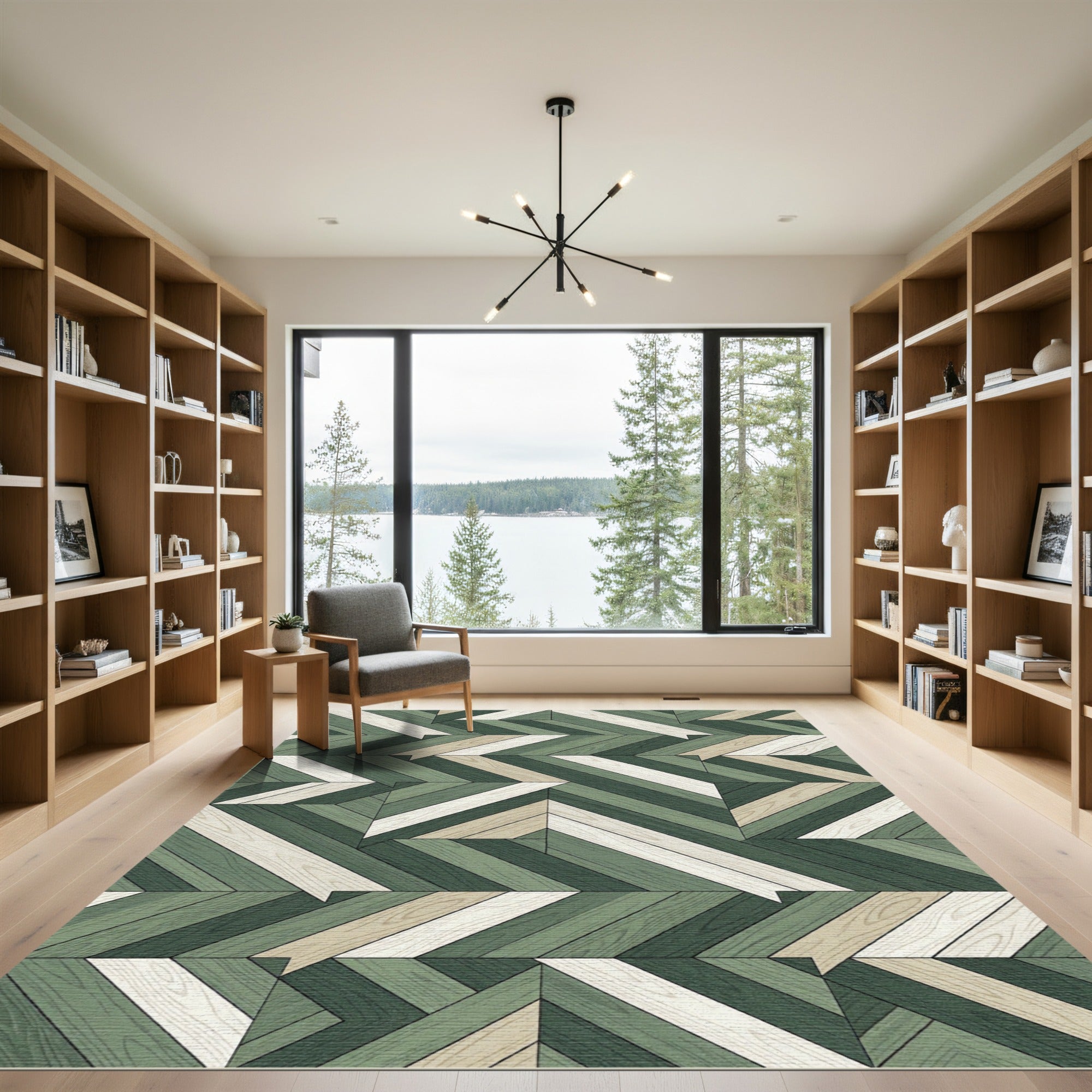 Modern Sage Geometric Chevron Plank Rug