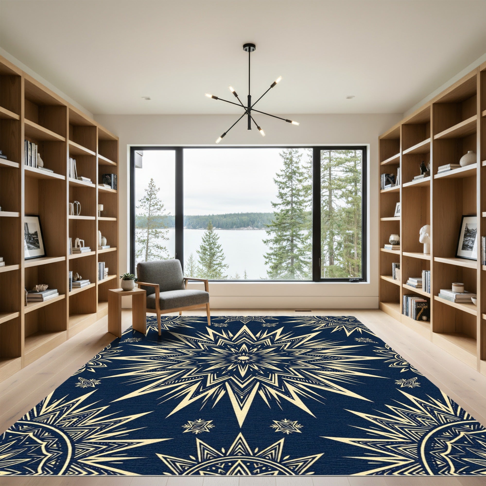 Celestial Navy Gold Starburst Geometric Rug