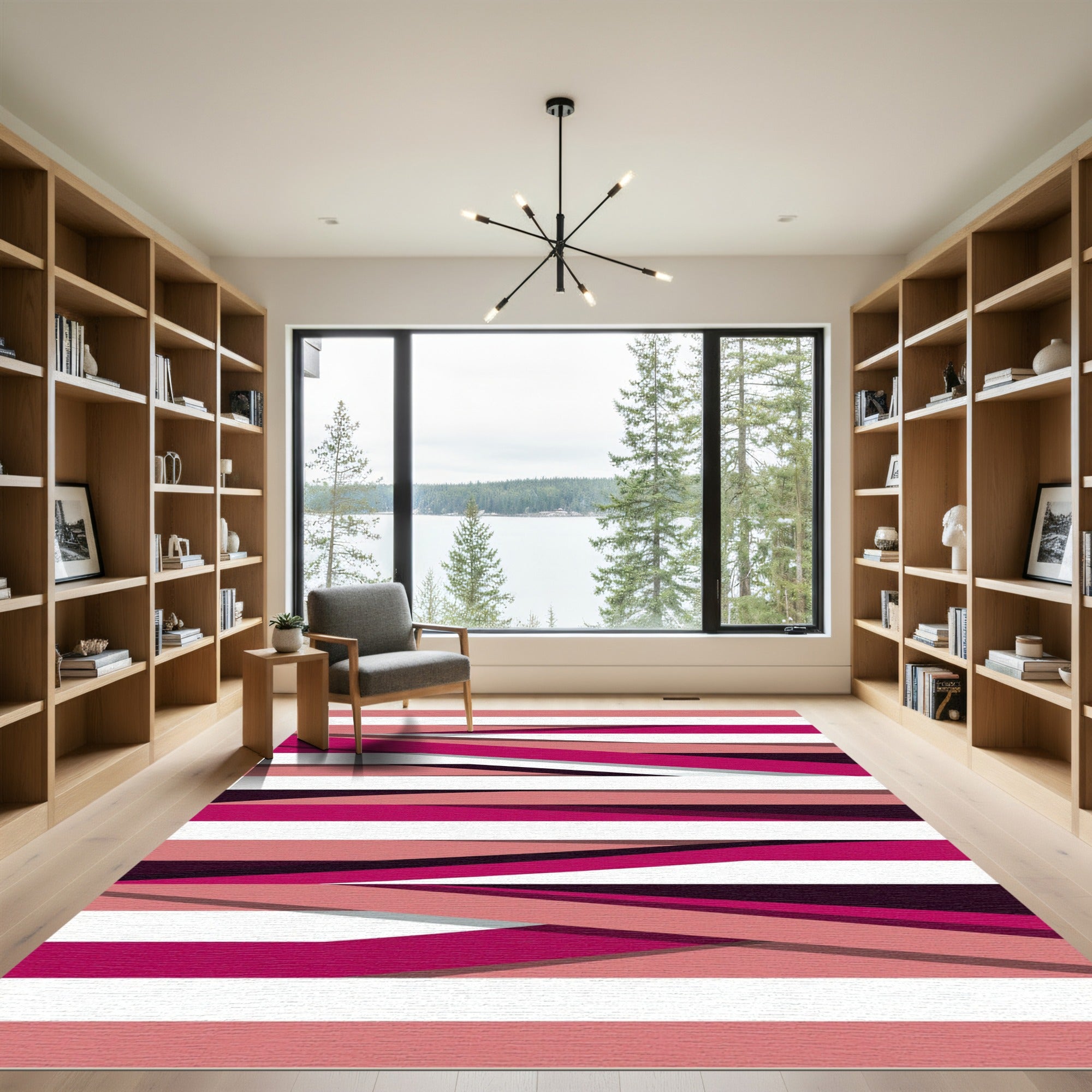 Crimson Magenta Overlapping Ribbon Stripes Rug