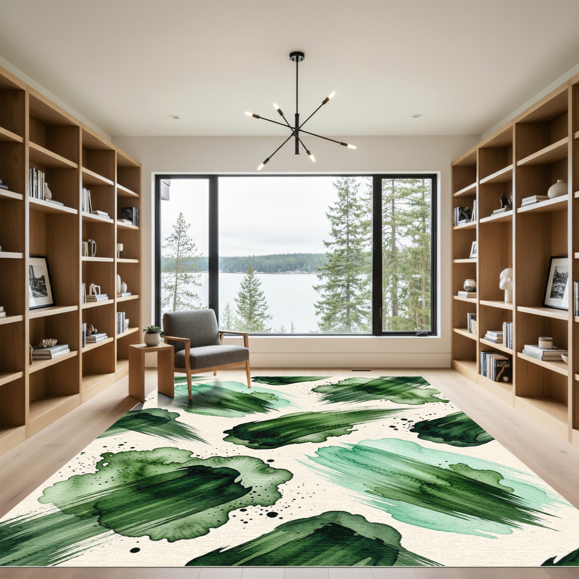 Emerald Green Abstract Watercolor Brushstroke Rug