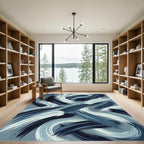 Abstract Navy and Sky Blue Swirl Rug
