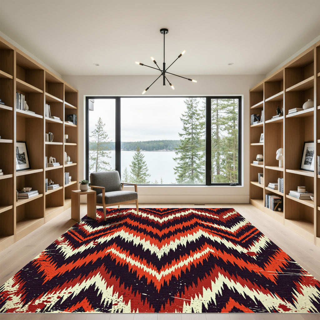Bold Crimson Chevron Tribal Art Rug