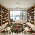 Vintage Pomegranate and Peony Ornate Medallion Rug