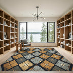 Gold Grey Diamond Argyle Texture Rug